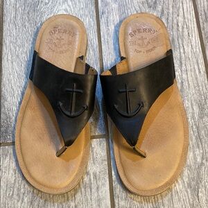 Sperry Black and Tan Anchor Sandals